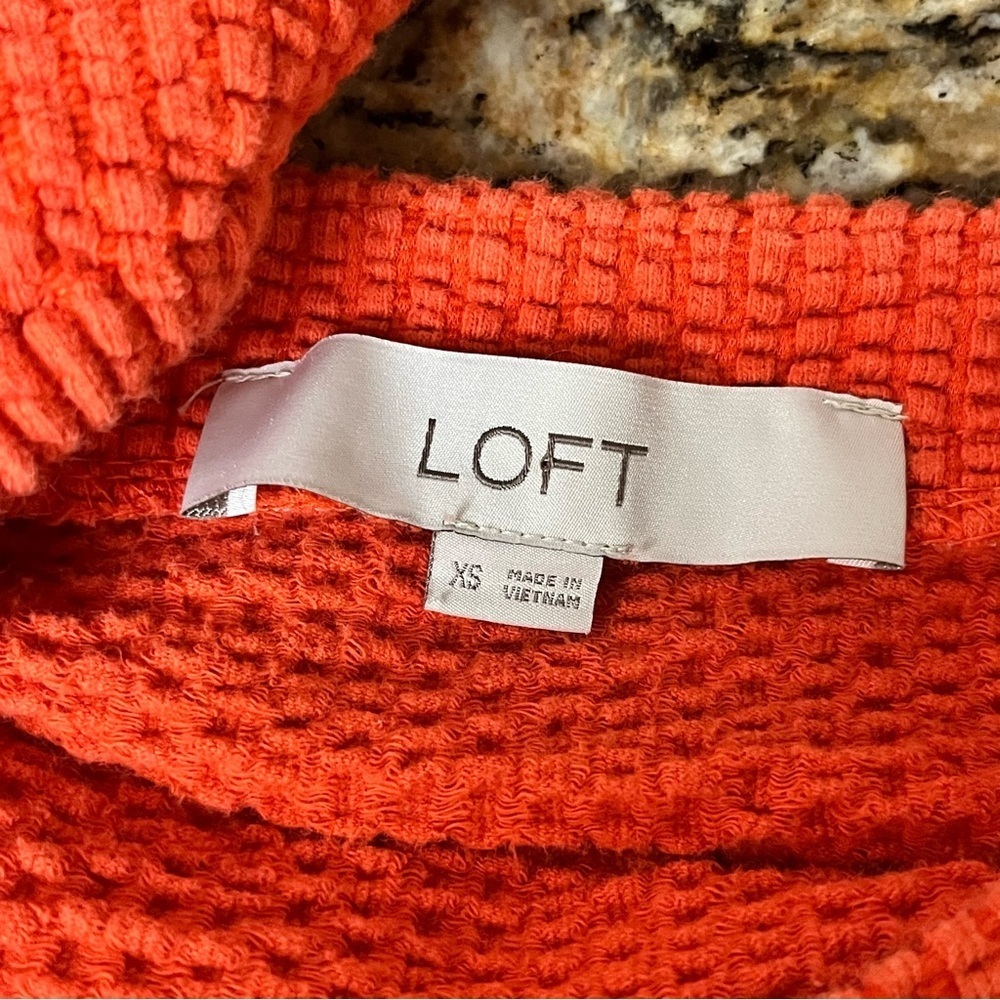 Ann Taylor LOFT Seersucker Tie Front Square Neck Puff Sleeve Top Orange XS - Picture 9 of 10